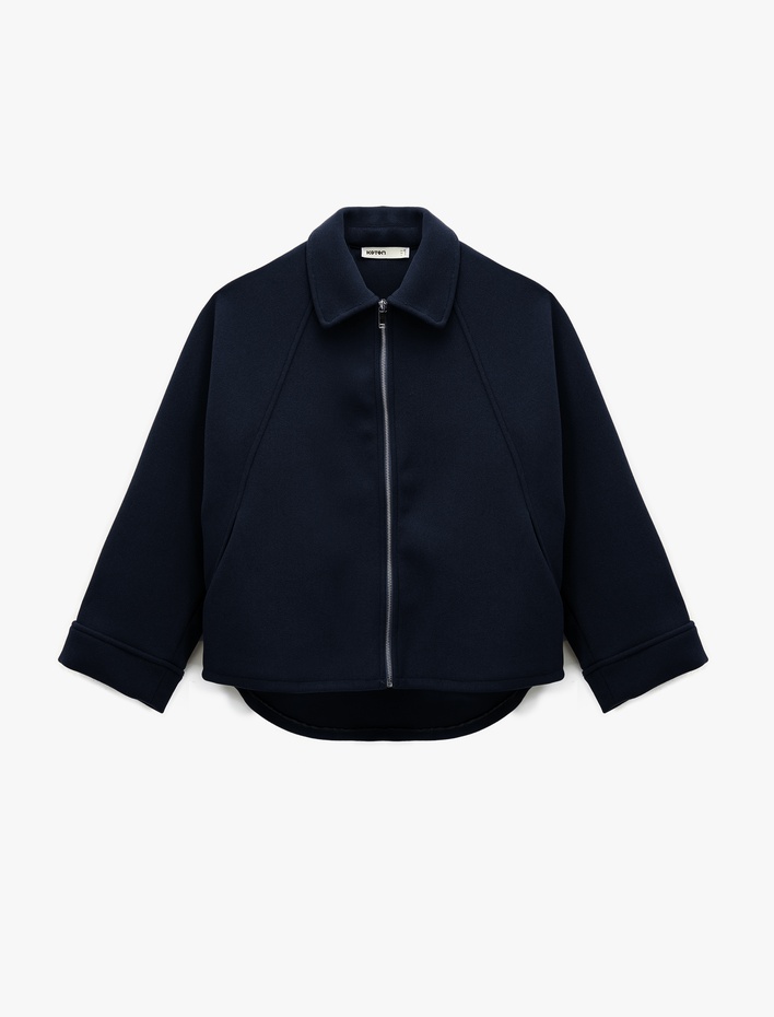  Uzun Kollu Fermuarlı Oversize Kaşe Ceket