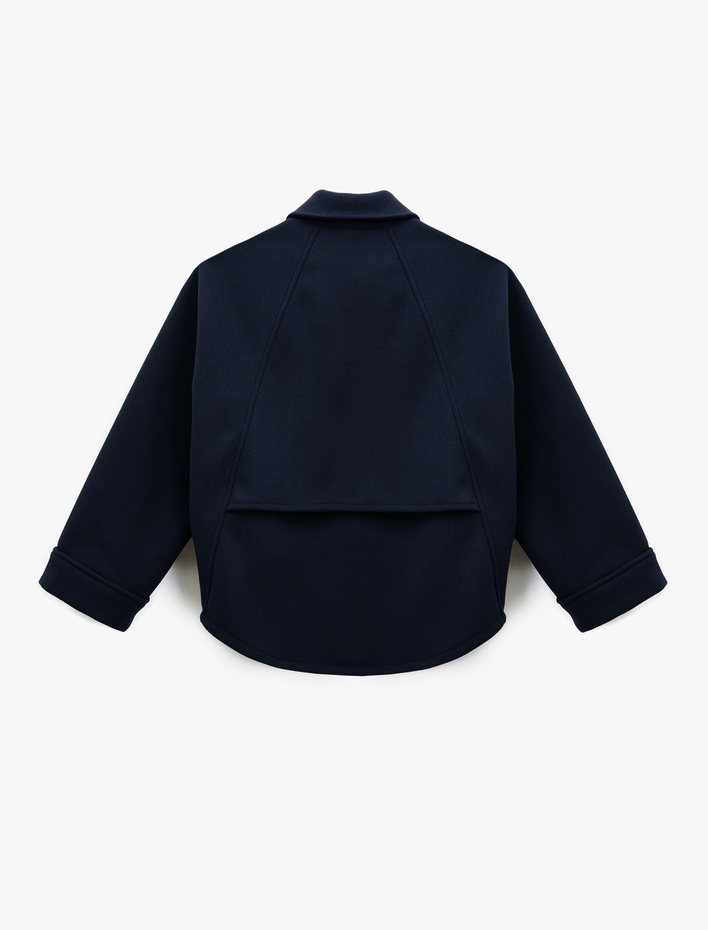  Uzun Kollu Fermuarlı Oversize Kaşe Ceket