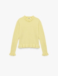 Uzun Kollu Yuvarlak Yaka Fırfır Detaylı Triko Oversize Kazak