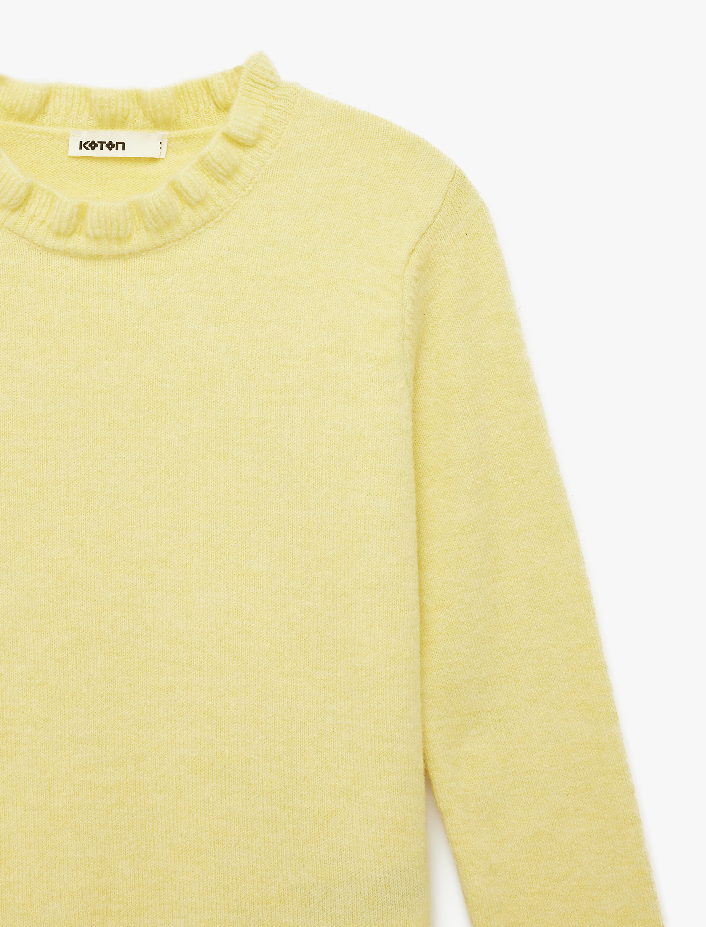   Uzun Kollu Yuvarlak Yaka Fırfır Detaylı Triko Oversize Kazak