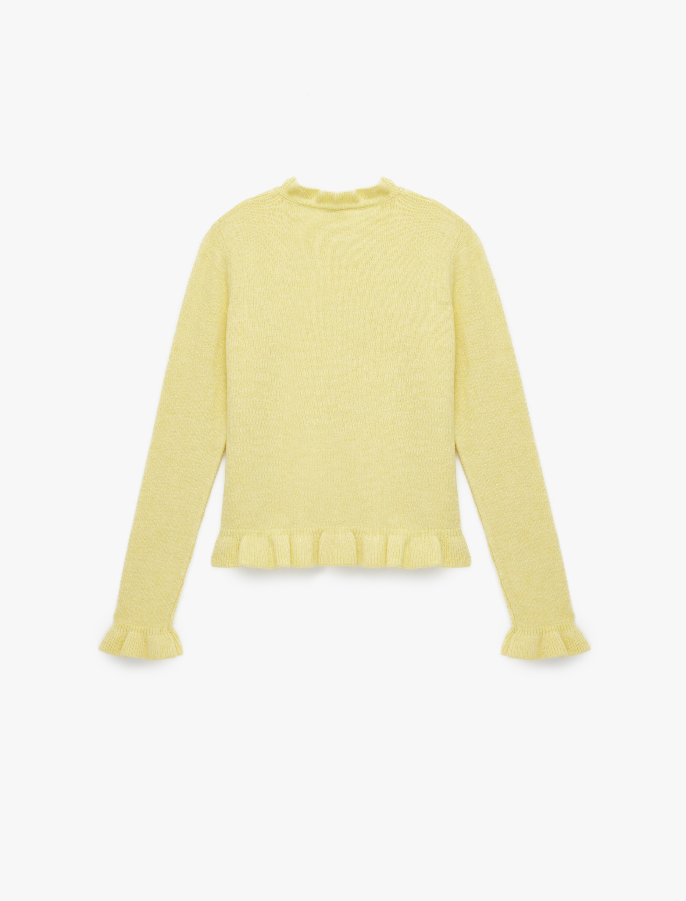   Uzun Kollu Yuvarlak Yaka Fırfır Detaylı Triko Oversize Kazak