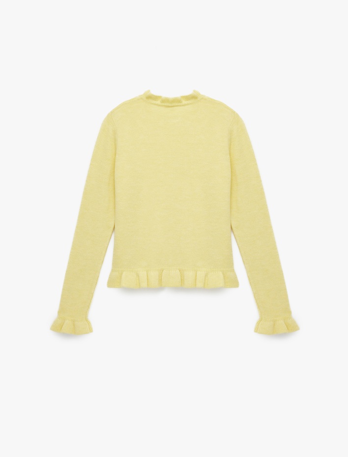  Uzun Kollu Yuvarlak Yaka Fırfır Detaylı Triko Oversize Kazak