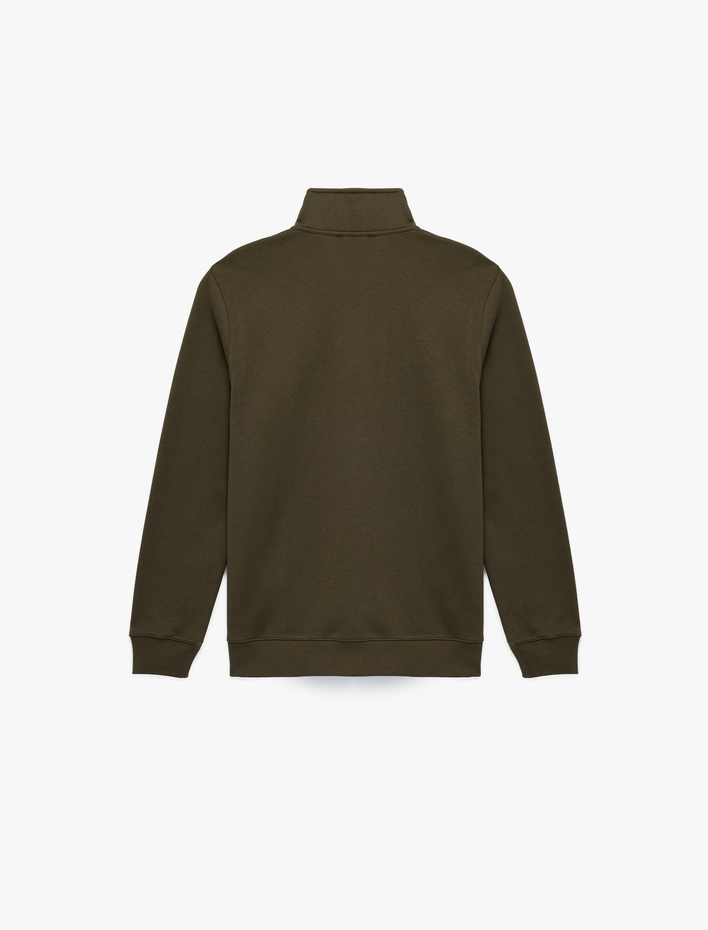  Uzun Kollu Şardonlu Basic Yarım Fermuarlı Sweatshirt