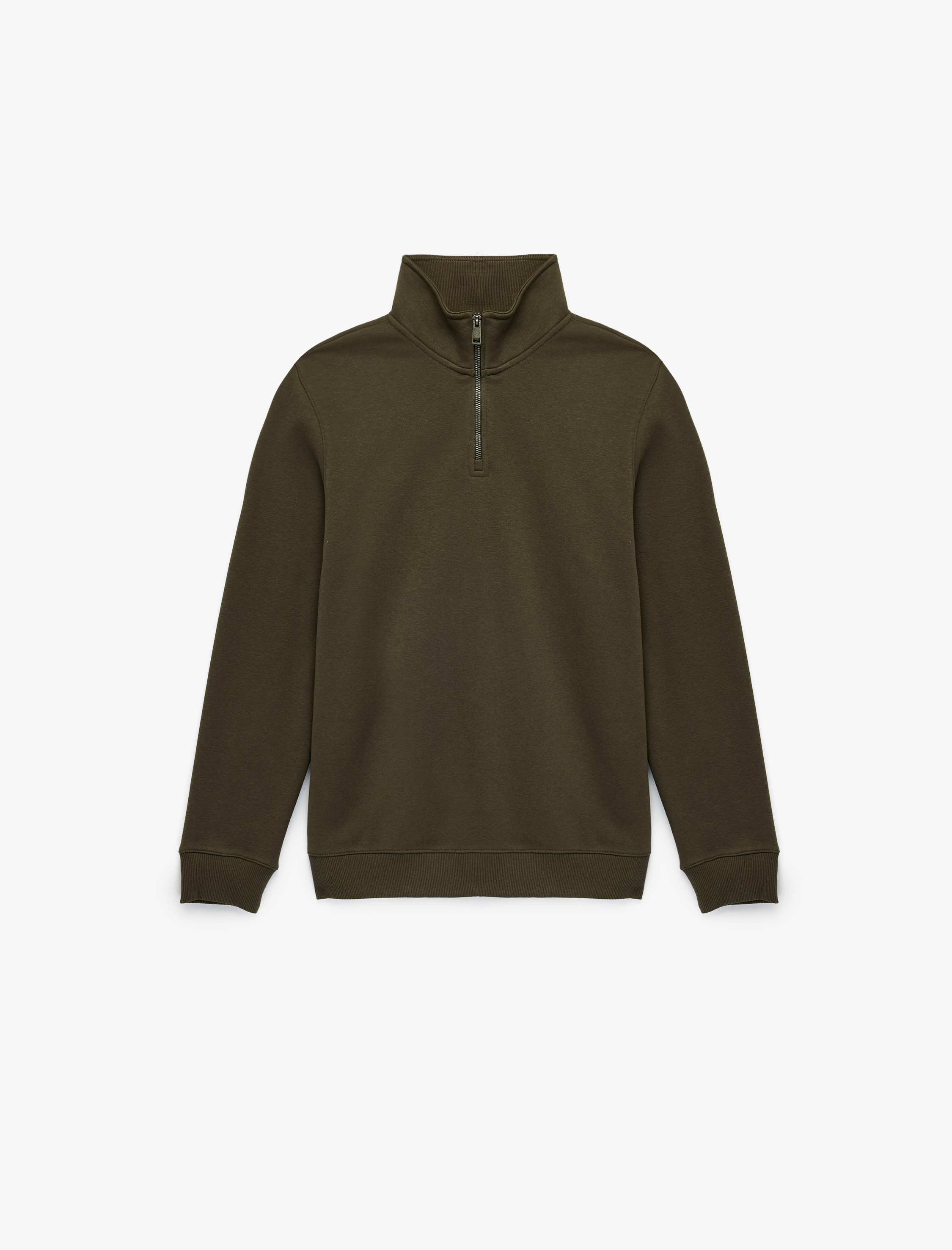   Uzun Kollu Şardonlu Basic Yarım Fermuarlı Sweatshirt