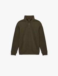 Uzun Kollu Şardonlu Basic Yarım Fermuarlı Sweatshirt