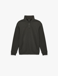 Uzun Kollu Şardonlu Basic Yarım Fermuarlı Sweatshirt