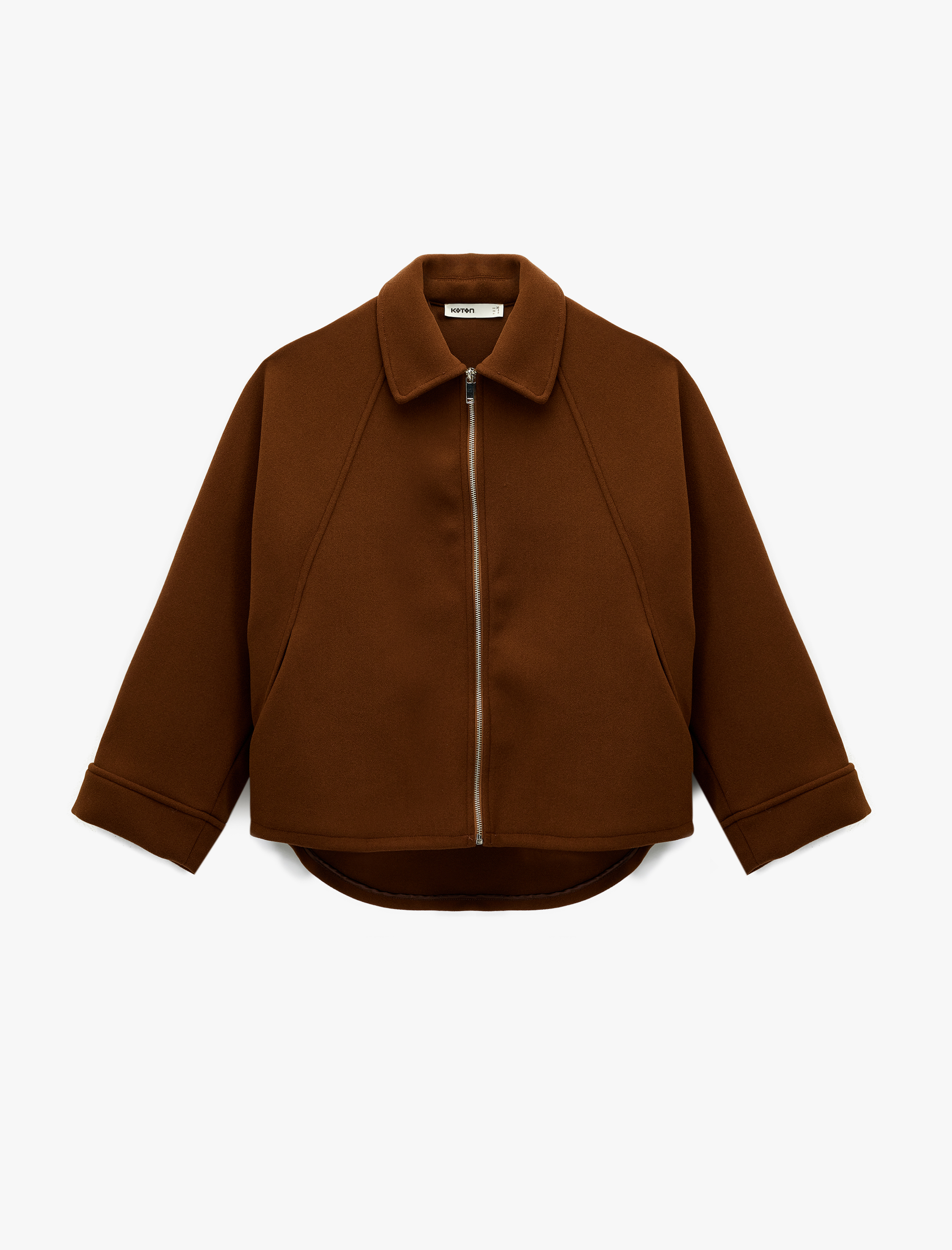   Uzun Kollu Fermuarlı Oversize Kaşe Ceket