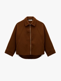 Uzun Kollu Fermuarlı Oversize Kaşe Ceket