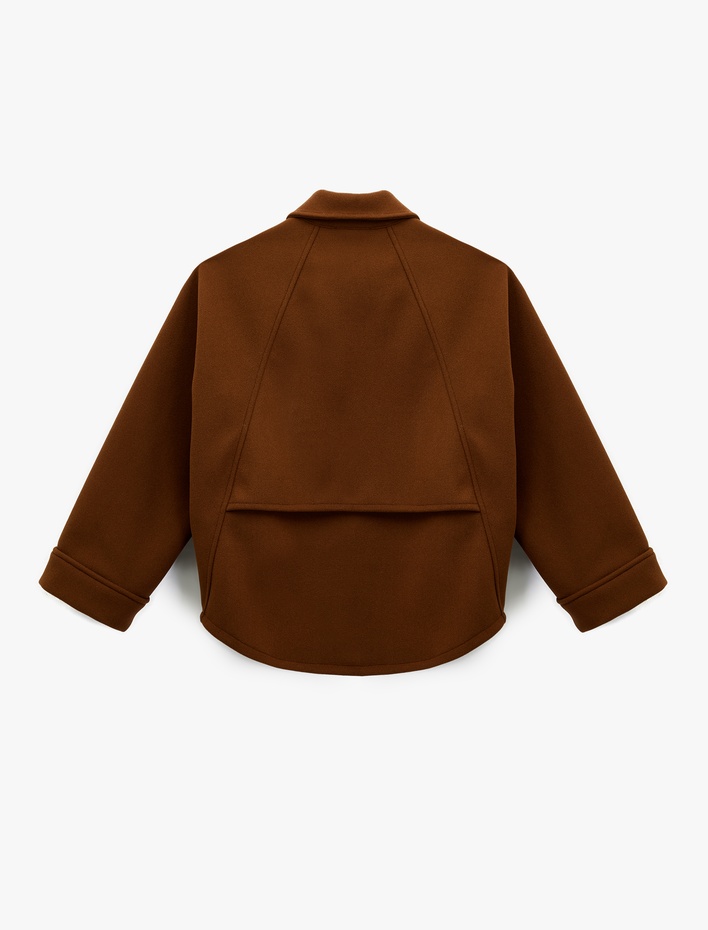  Uzun Kollu Fermuarlı Oversize Kaşe Ceket