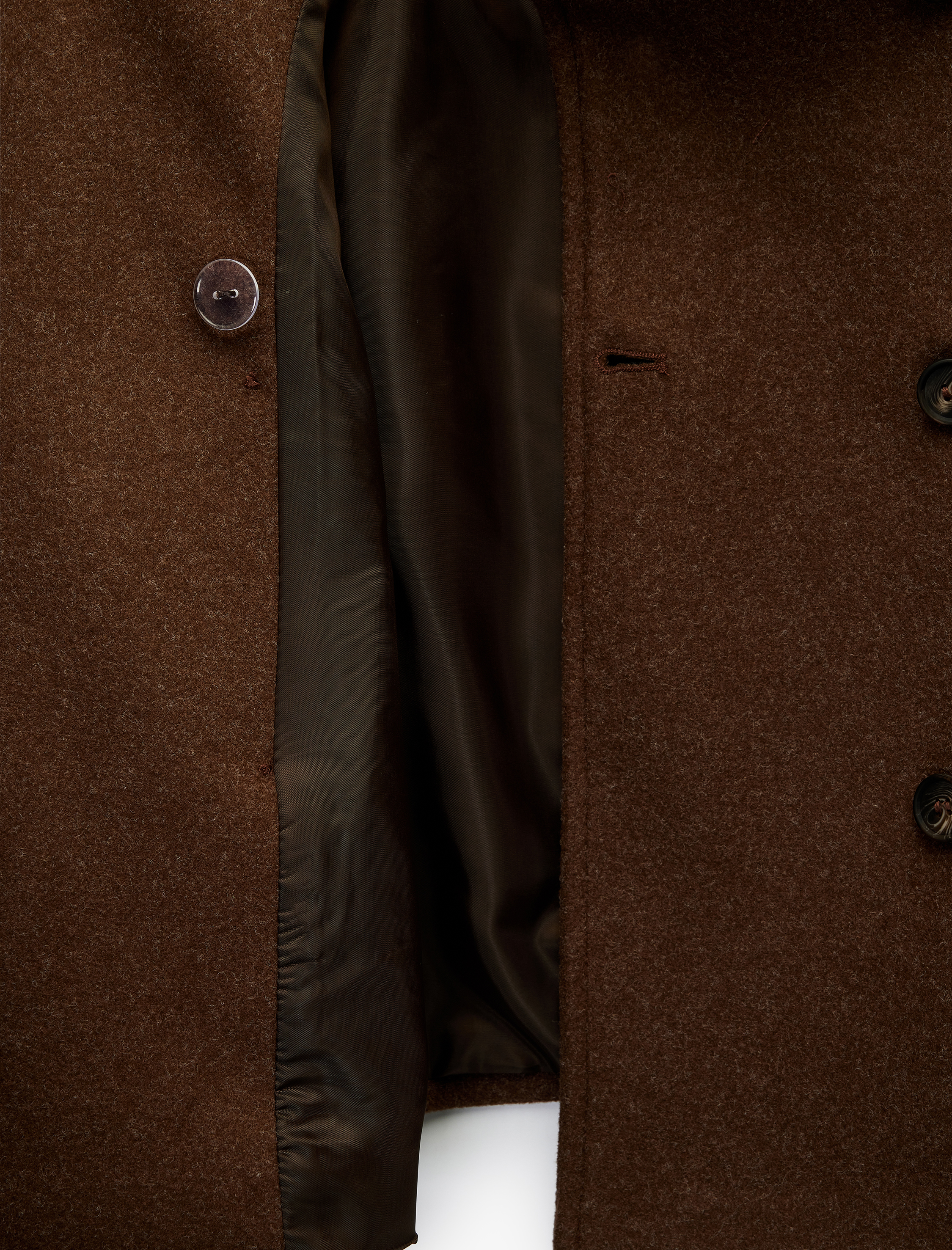   Uzun Kollu Cepli Dik Yaka Düğmeli Kruvaze Kısa Kaşe Mont