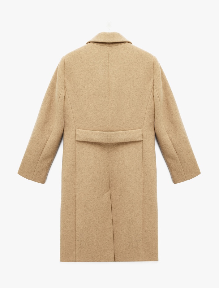  Cepli Uzun Kollu Kruvaze Düğmeli Kaşe Kaban