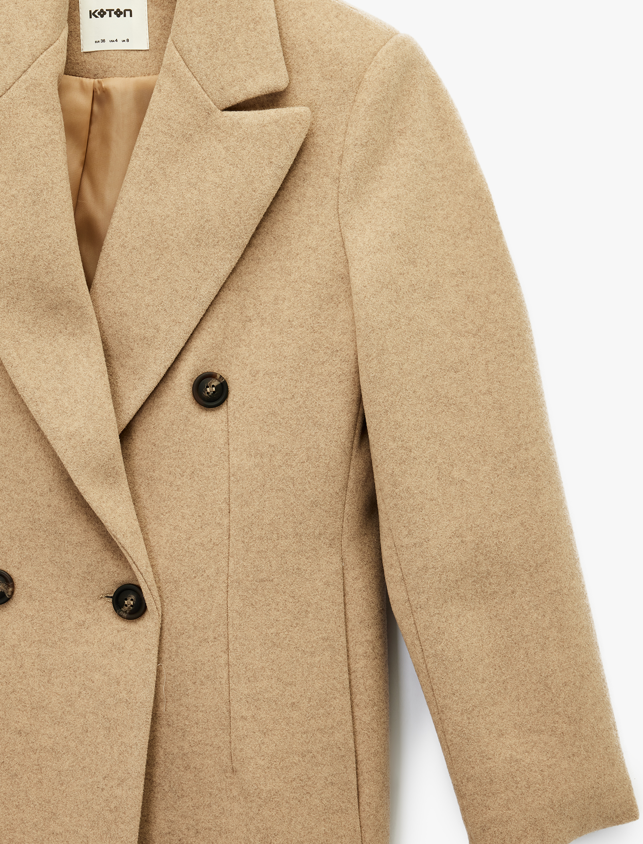   Cepli Uzun Kollu Kruvaze Düğmeli Kaşe Kaban