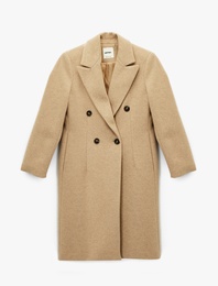 Cepli Uzun Kollu Kruvaze Düğmeli Kaşe Kaban