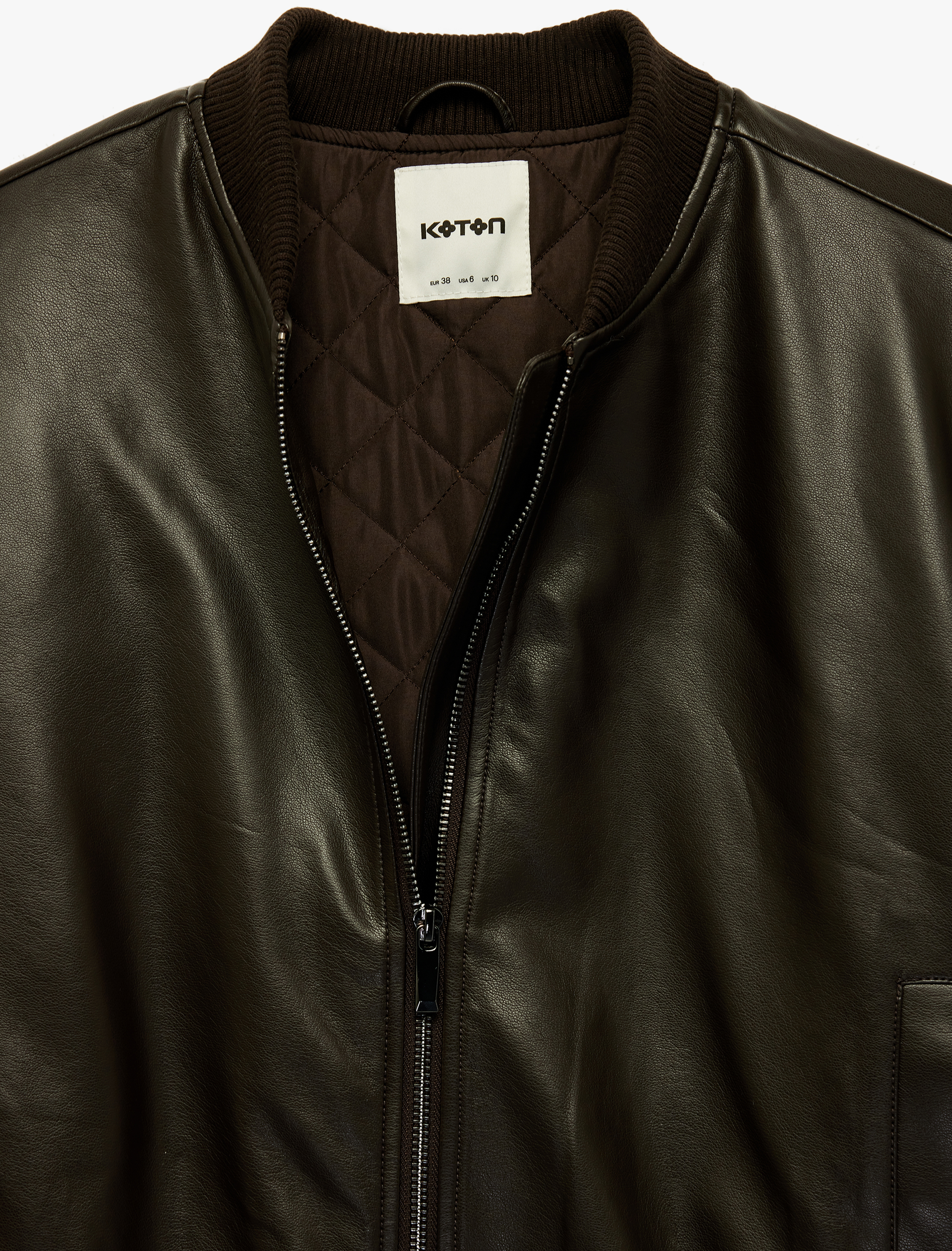   Uzun Kollu Kolej Yaka Cepli Crop Suni Deri Ceket