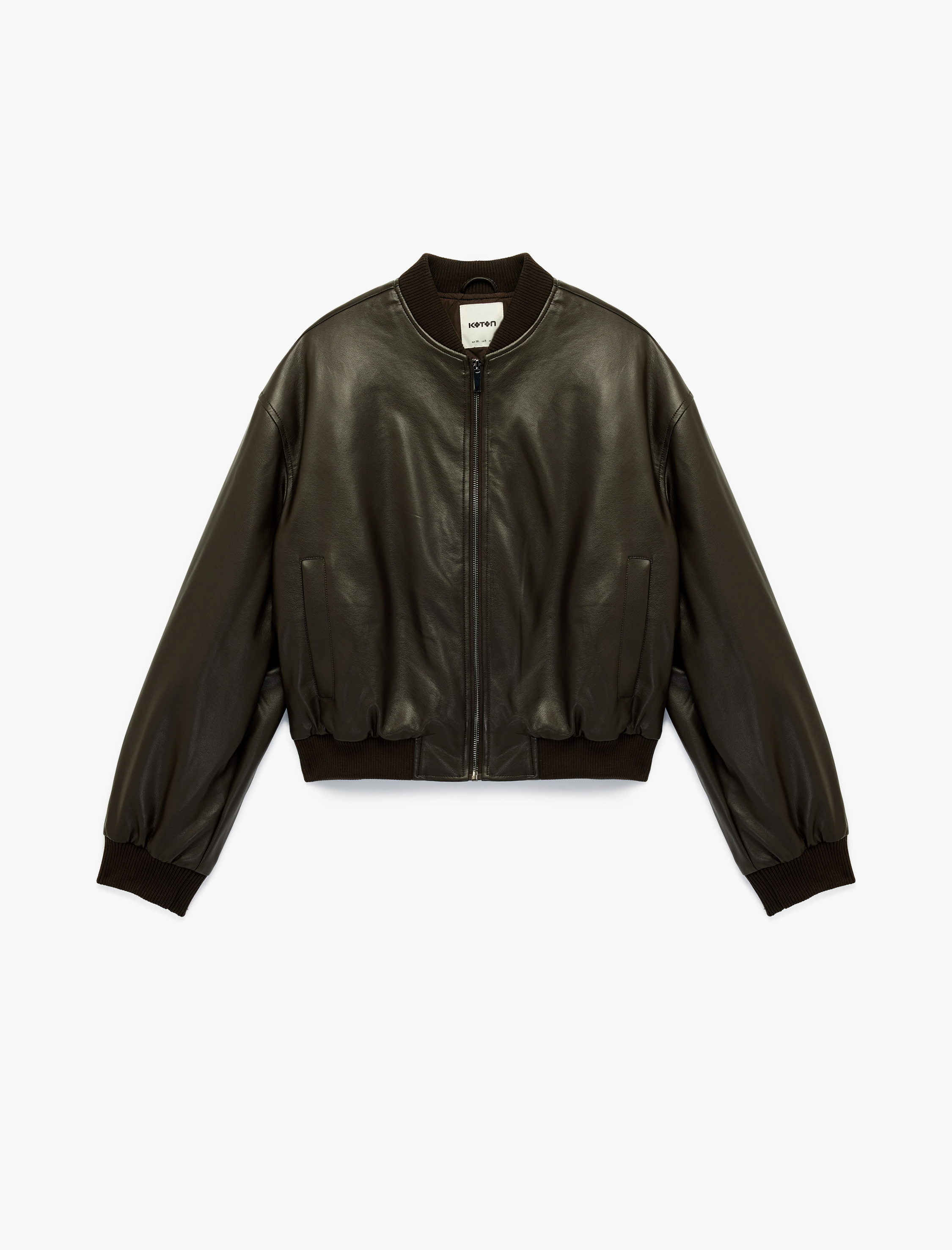   Uzun Kollu Kolej Yaka Cepli Crop Suni Deri Ceket