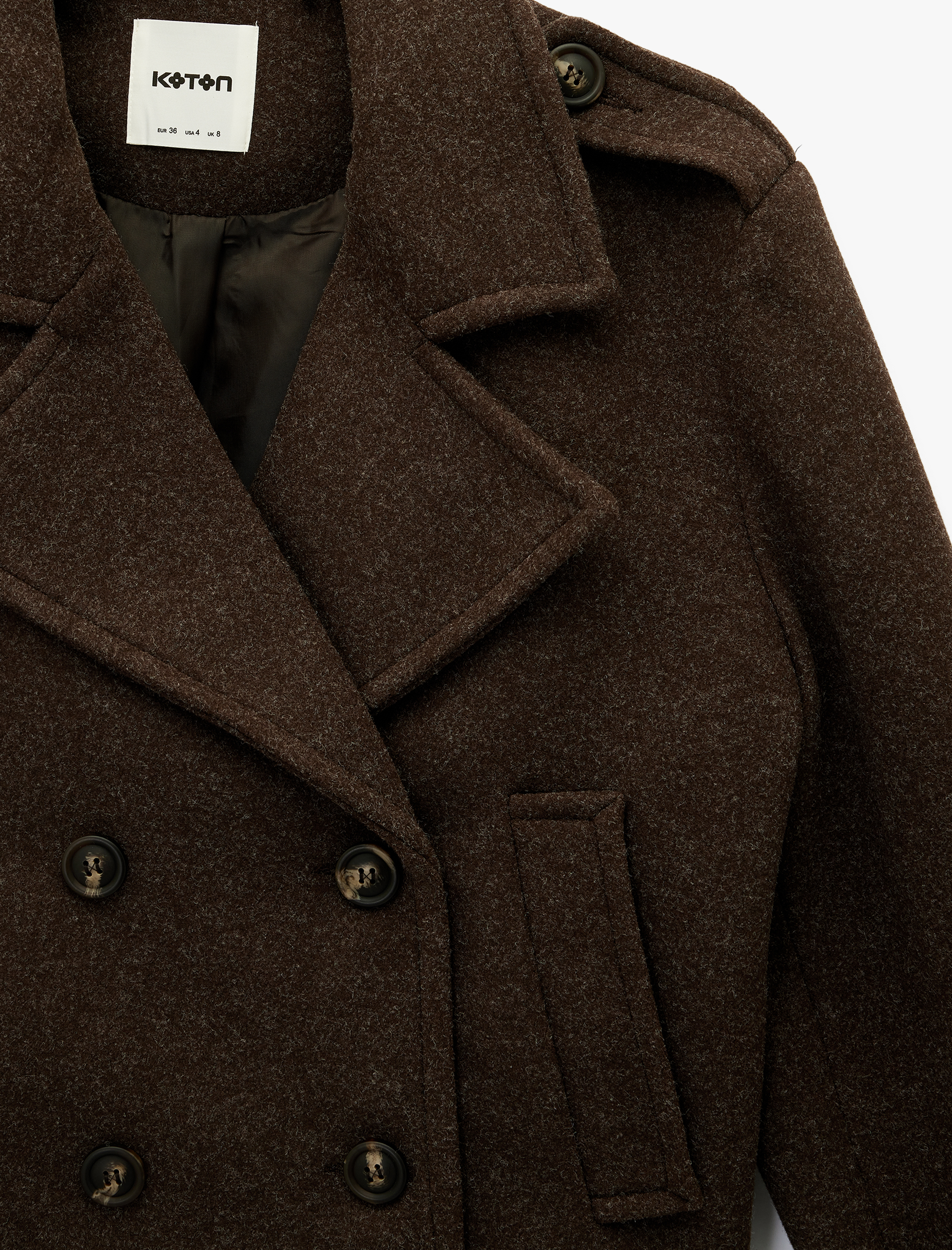   Cepli Düğmeli Uzun Kollu Kruvaze Kısa Kaşe Mont