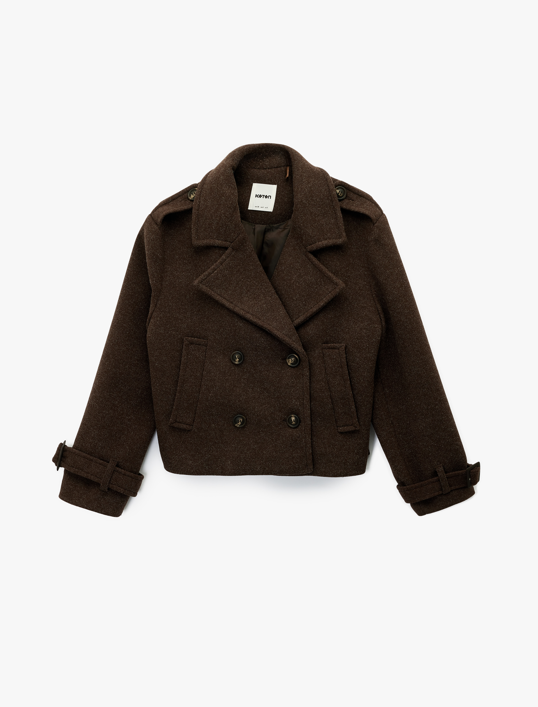   Cepli Düğmeli Uzun Kollu Kruvaze Kısa Kaşe Mont