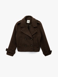 Cepli Düğmeli Uzun Kollu Kruvaze Kısa Kaşe Mont