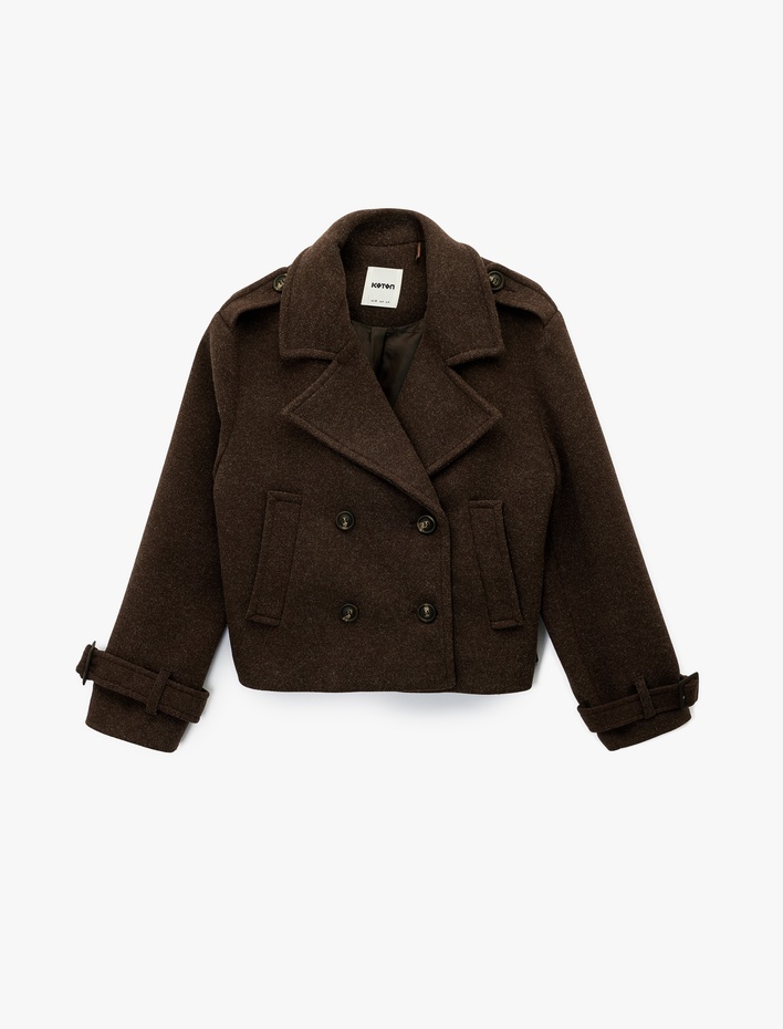  Cepli Düğmeli Uzun Kollu Kruvaze Kısa Kaşe Mont