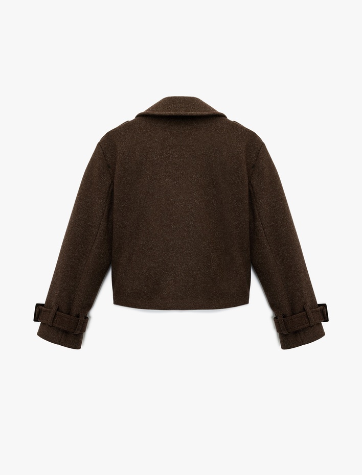  Cepli Düğmeli Uzun Kollu Kruvaze Kısa Kaşe Mont