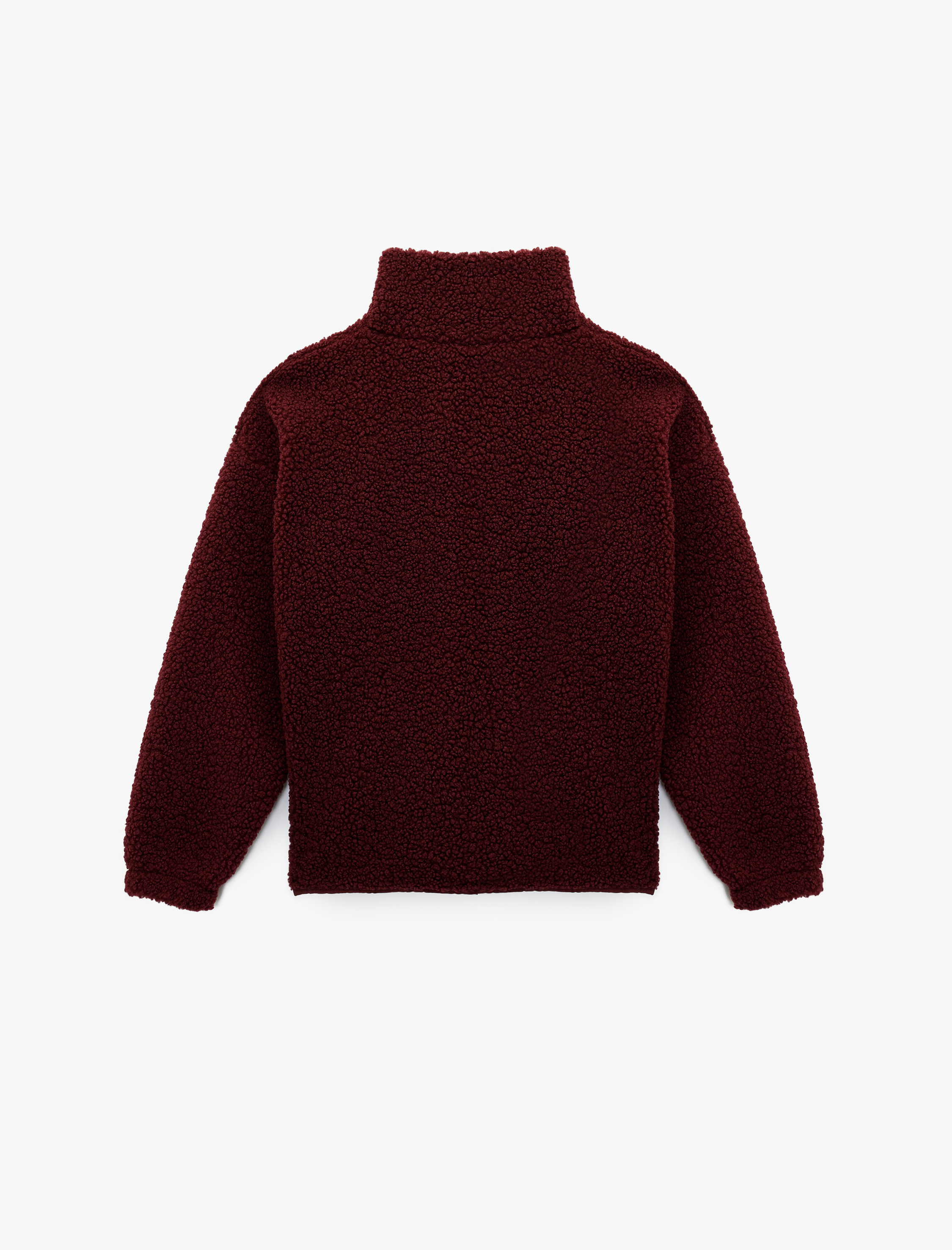   Dik Yaka Fermuar Cep Detaylı Çıtçıt Düğmeli Oversize Peluş Ceket