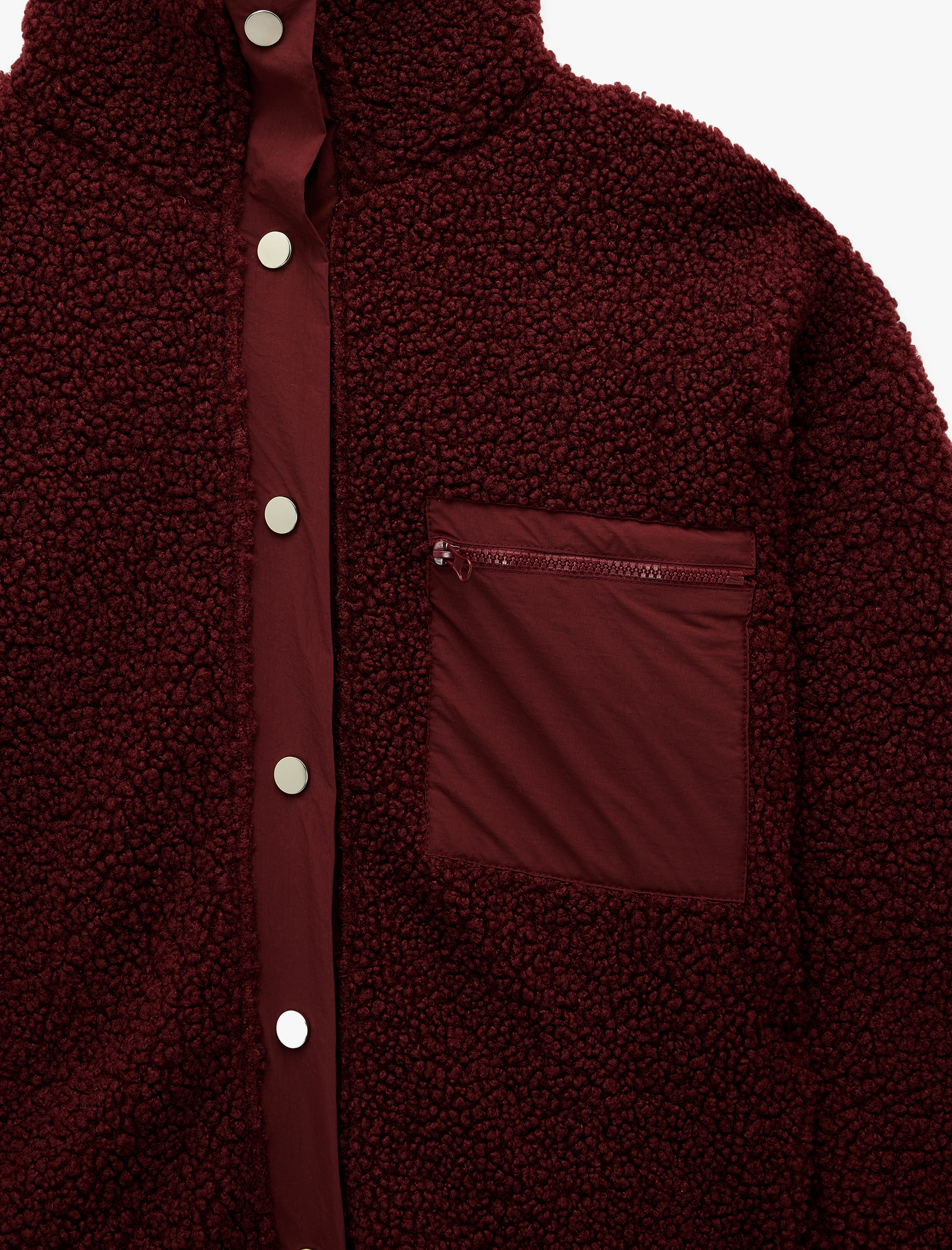   Dik Yaka Fermuar Cep Detaylı Çıtçıt Düğmeli Oversize Peluş Ceket