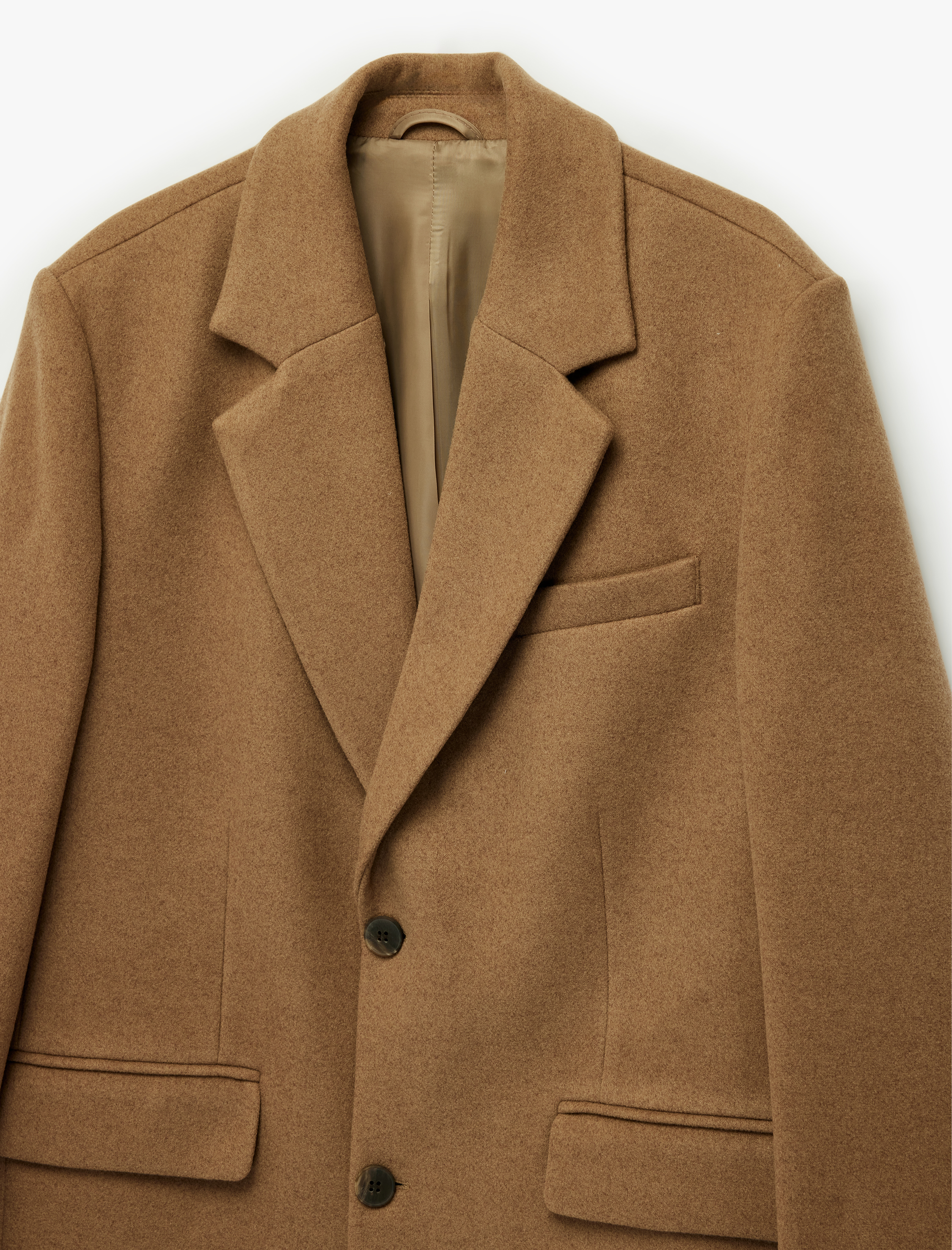   Regular Fit Cepli Mono Yaka Düğmeli Uzun Kaşe Kaban