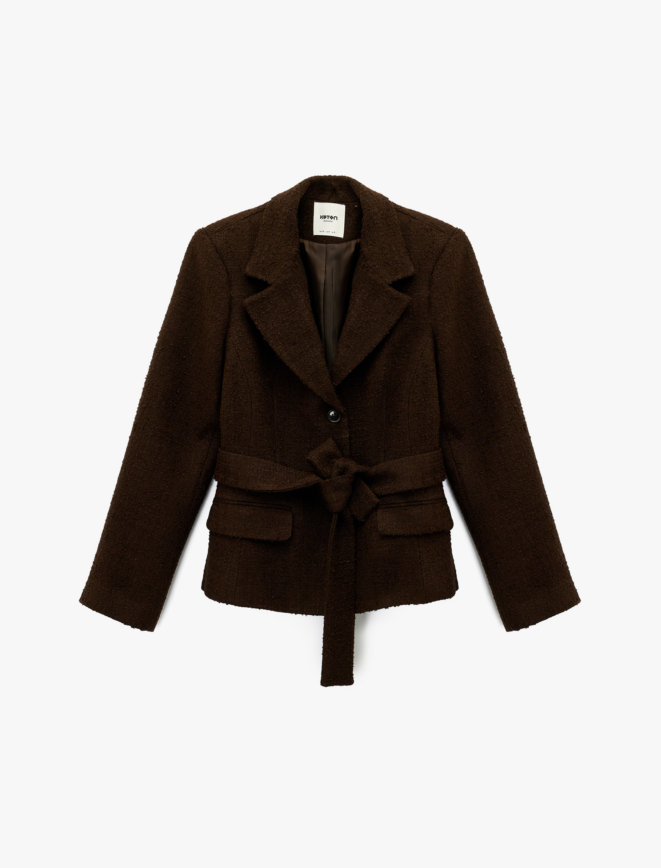   Uzun Kollu Kemer Detaylı Tüvit Blazer Ceket