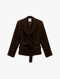 Uzun Kollu Kemer Detaylı Tüvit Blazer Ceket
