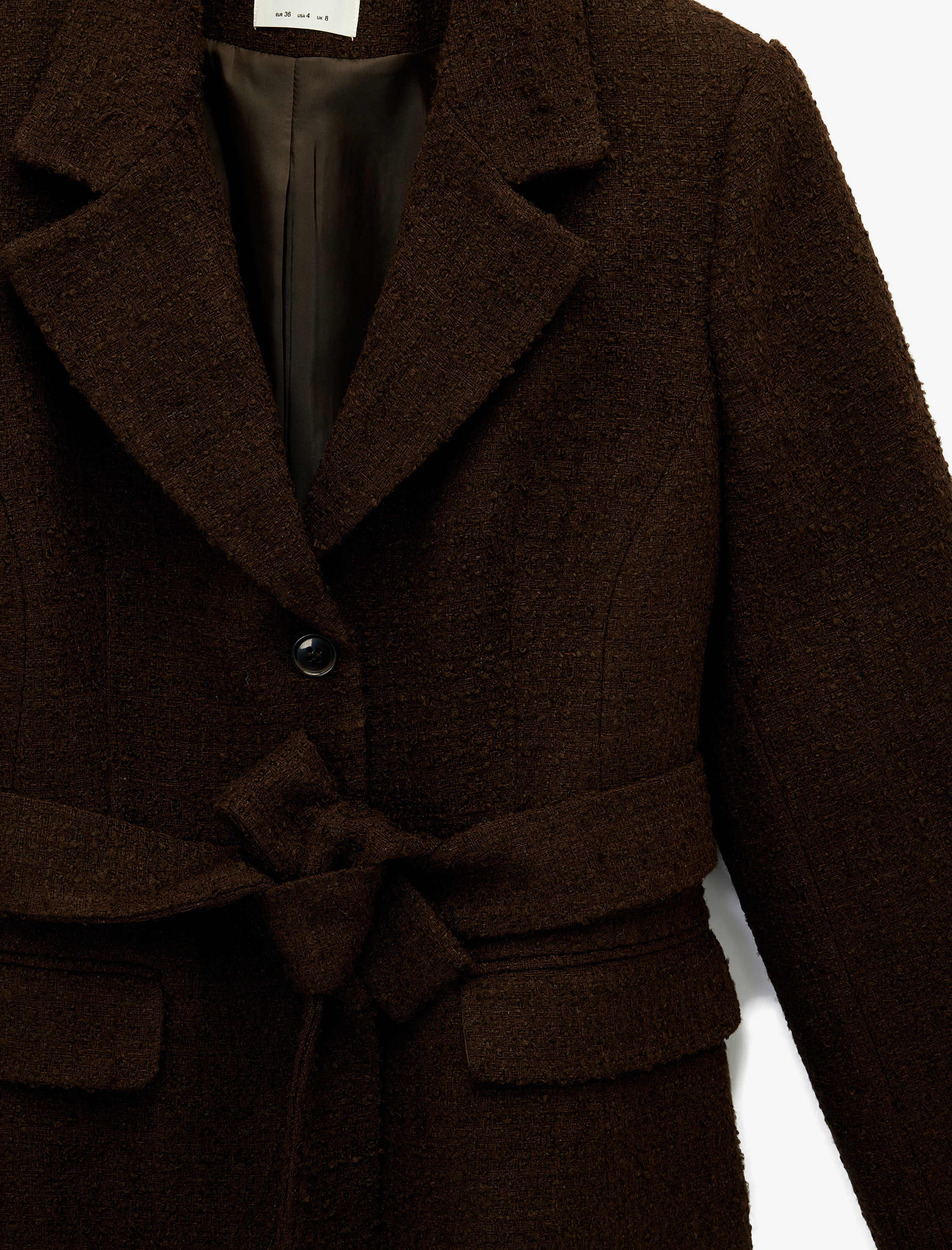   Uzun Kollu Kemer Detaylı Tüvit Blazer Ceket