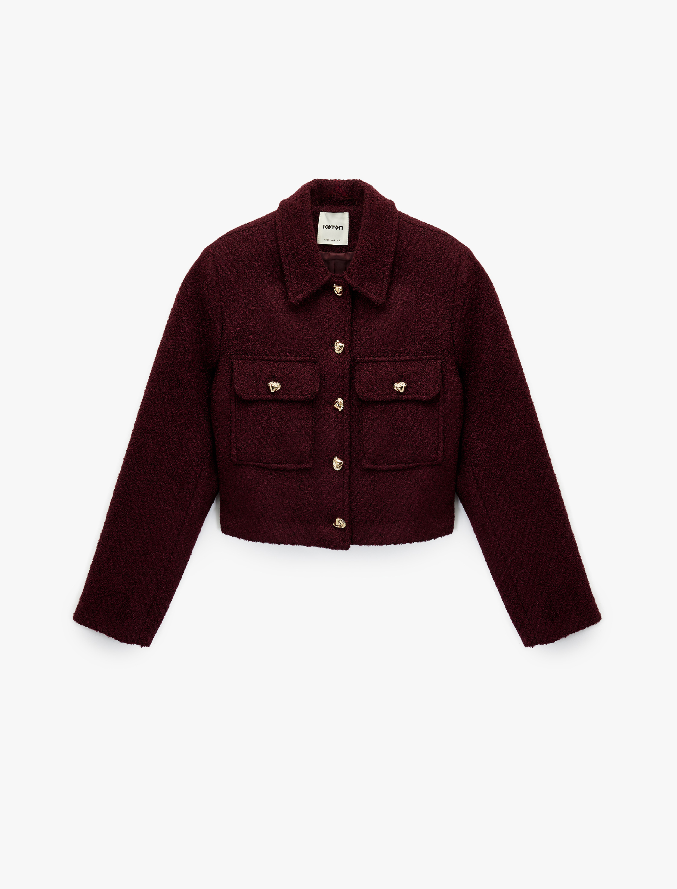   Mücevher Düğme Detaylı Uzun Kollu Cepli Crop Tüvit Ceket