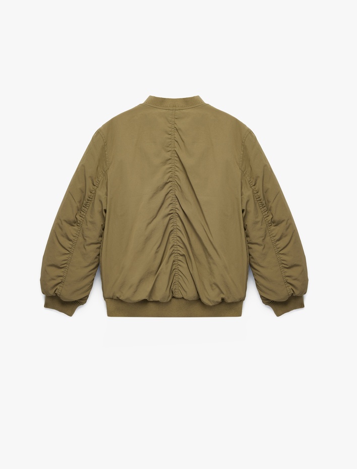 Kız Çocuk Uzun Kollu Cep Detaylı Kolej Yaka Bomber Ceket