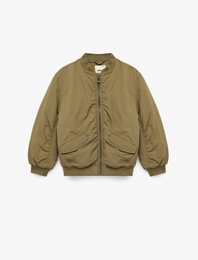 Uzun Kollu Cep Detaylı Kolej Yaka Bomber Ceket