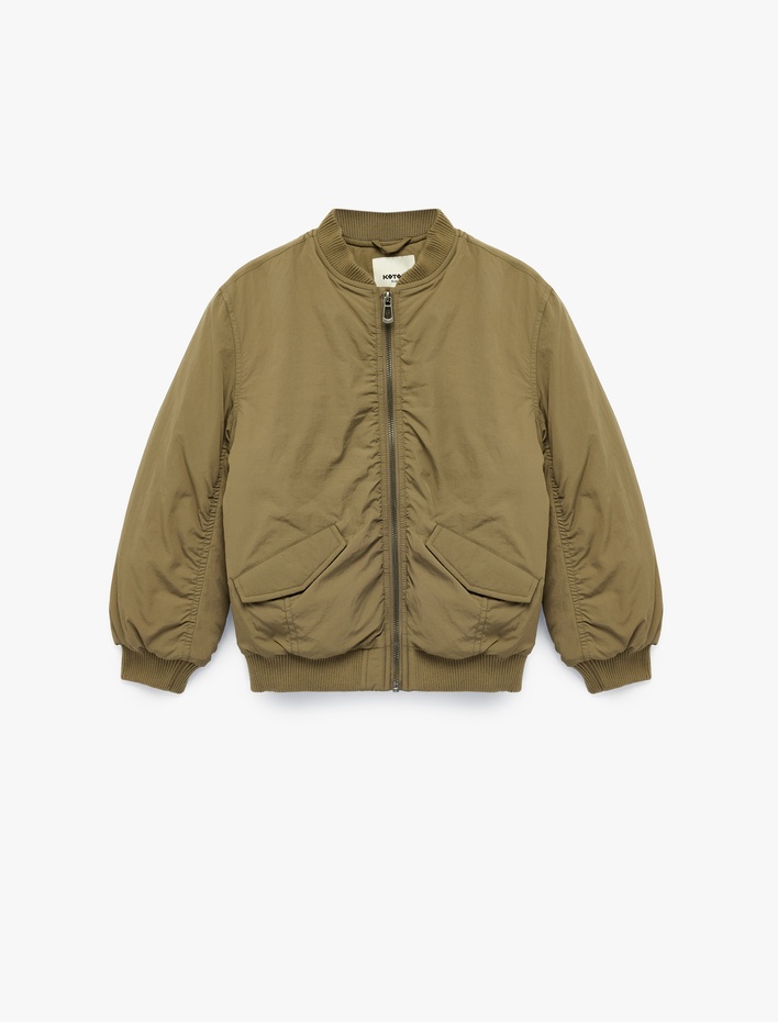 Kız Çocuk Uzun Kollu Cep Detaylı Kolej Yaka Bomber Ceket