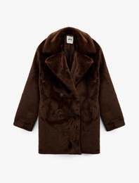 Suni Kürk Kaban Kruvaze Düğmeli Uzun Kollu Cepli