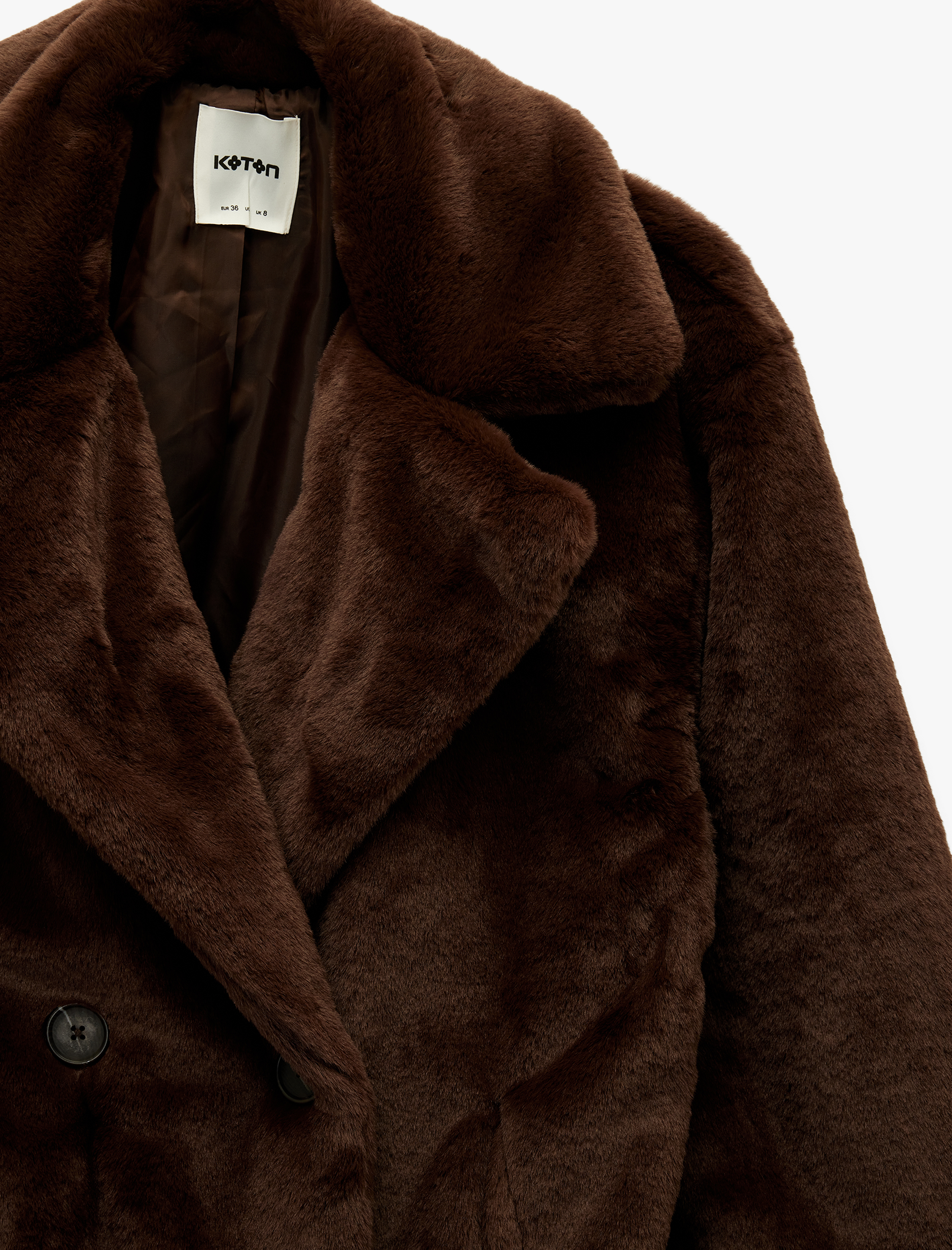   Suni Kürk Kaban Kruvaze Düğmeli Uzun Kollu Cepli