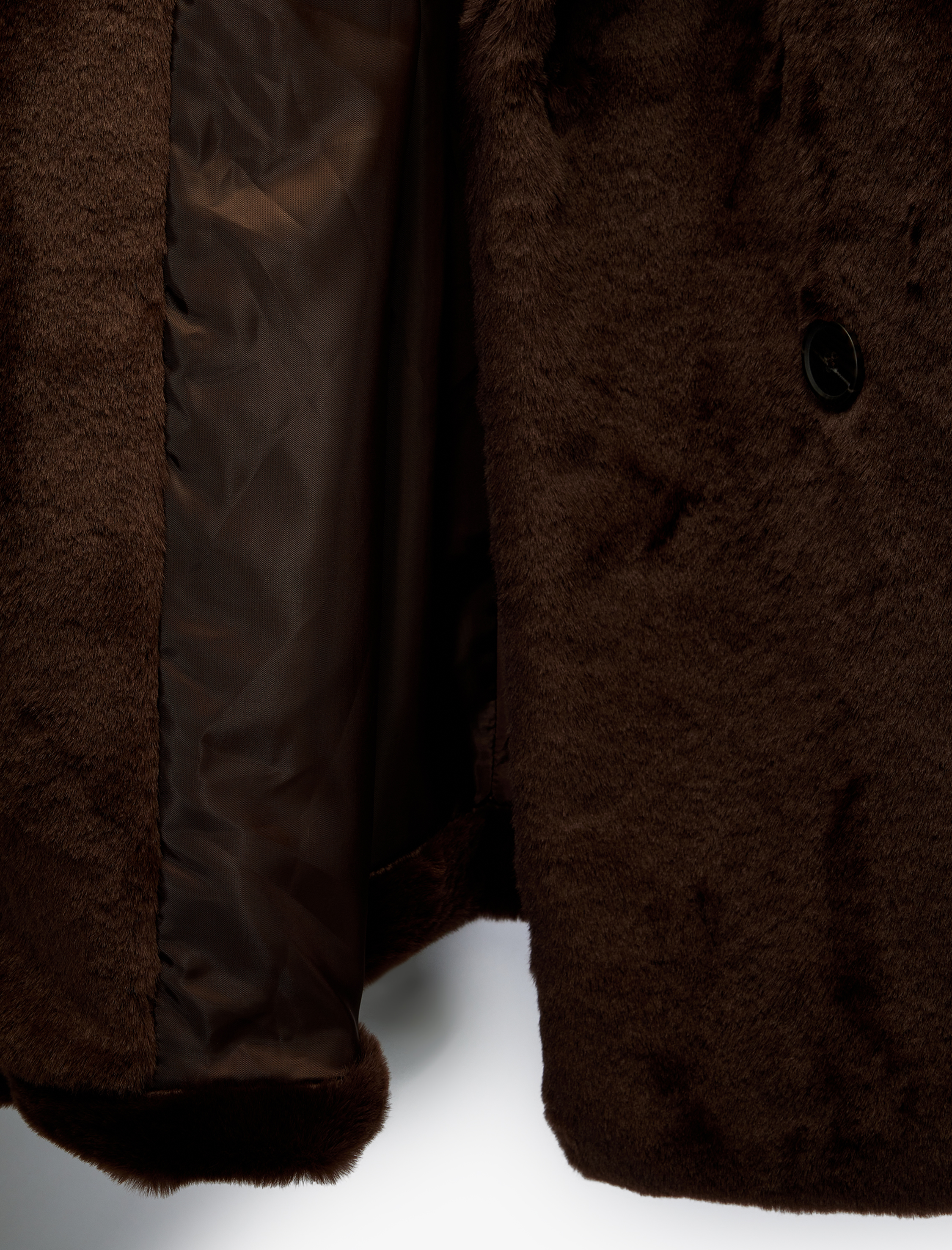   Suni Kürk Kaban Kruvaze Düğmeli Uzun Kollu Cepli