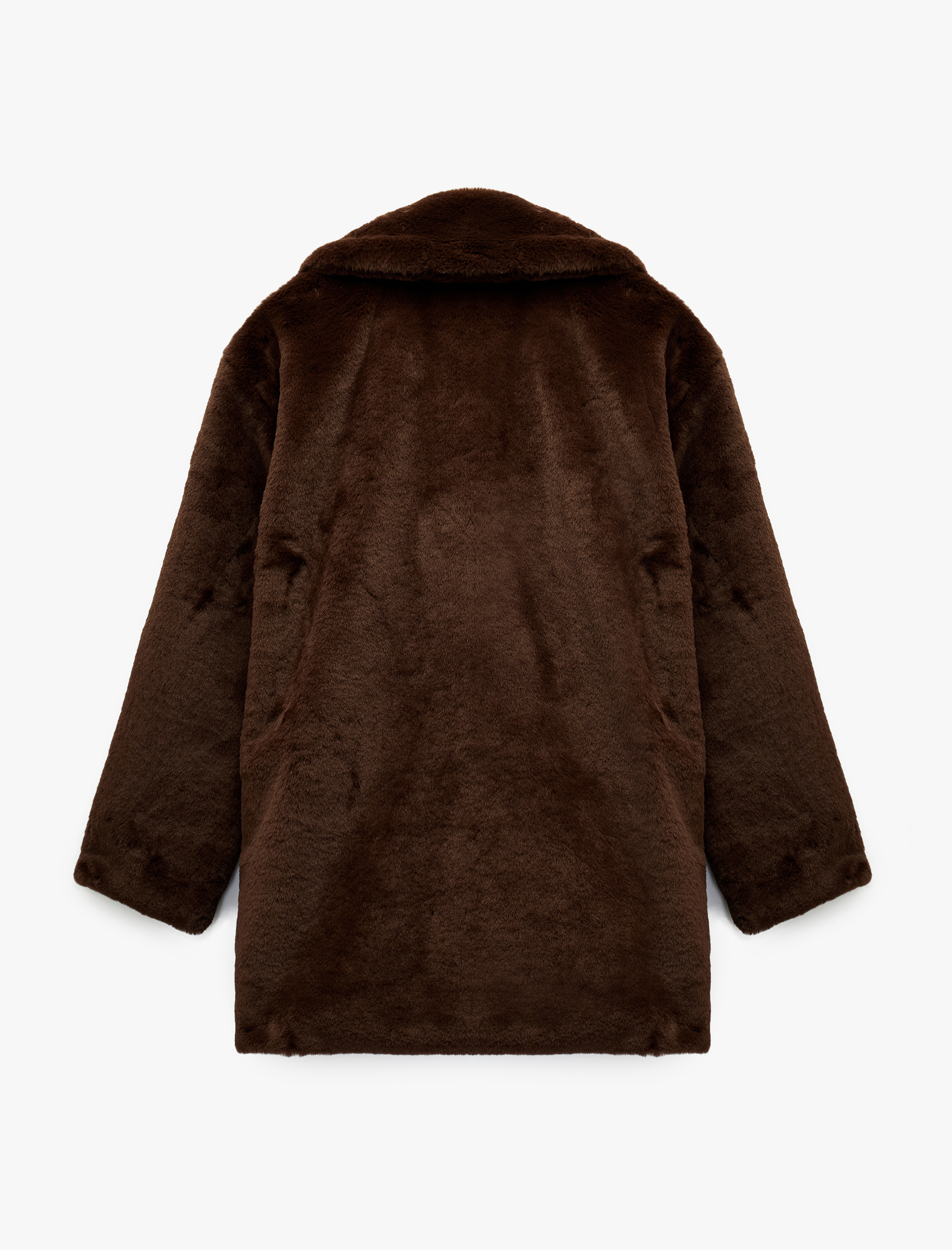   Suni Kürk Kaban Kruvaze Düğmeli Uzun Kollu Cepli