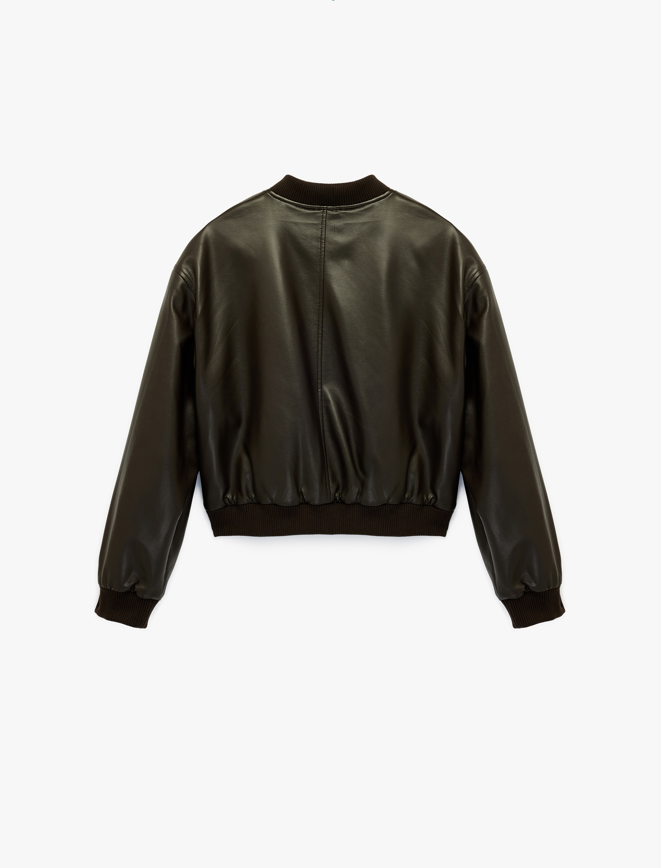   Uzun Kollu Kolej Yaka Cepli Crop Suni Deri Ceket