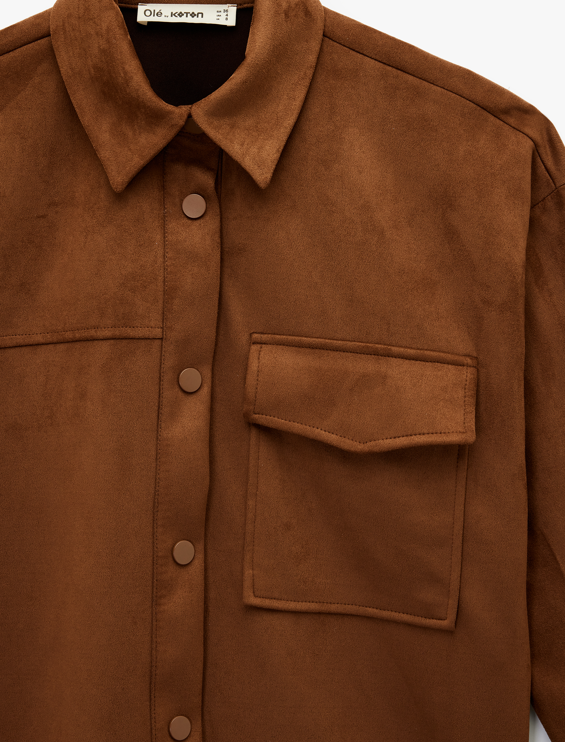   Uzun Kollu Klasik Yaka Çıtçıt Düğmeli Cepli Oversize Süet Görünümlü Ceket