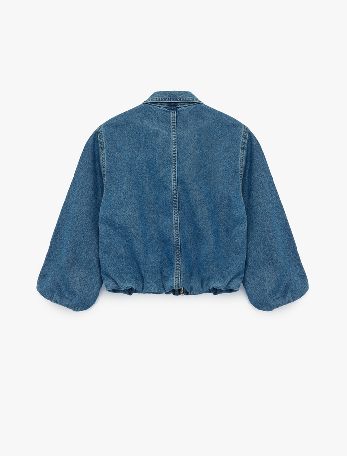 Kız Çocuk Pamuklu Uzun Kollu Cepli Fermuarlı Denim Ceket