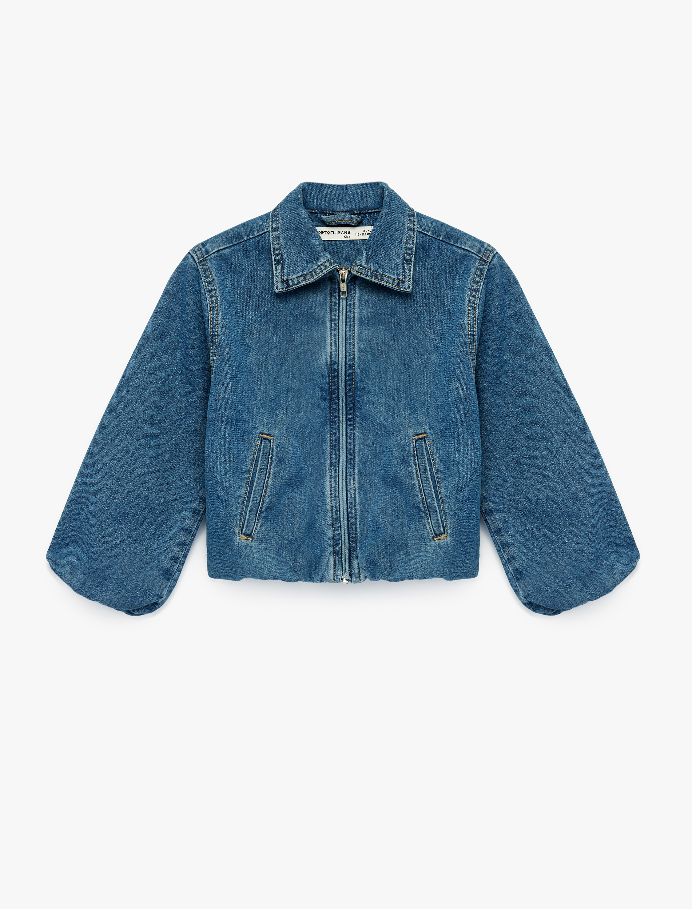  Kız Çocuk Pamuklu Uzun Kollu Cepli Fermuarlı Denim Ceket