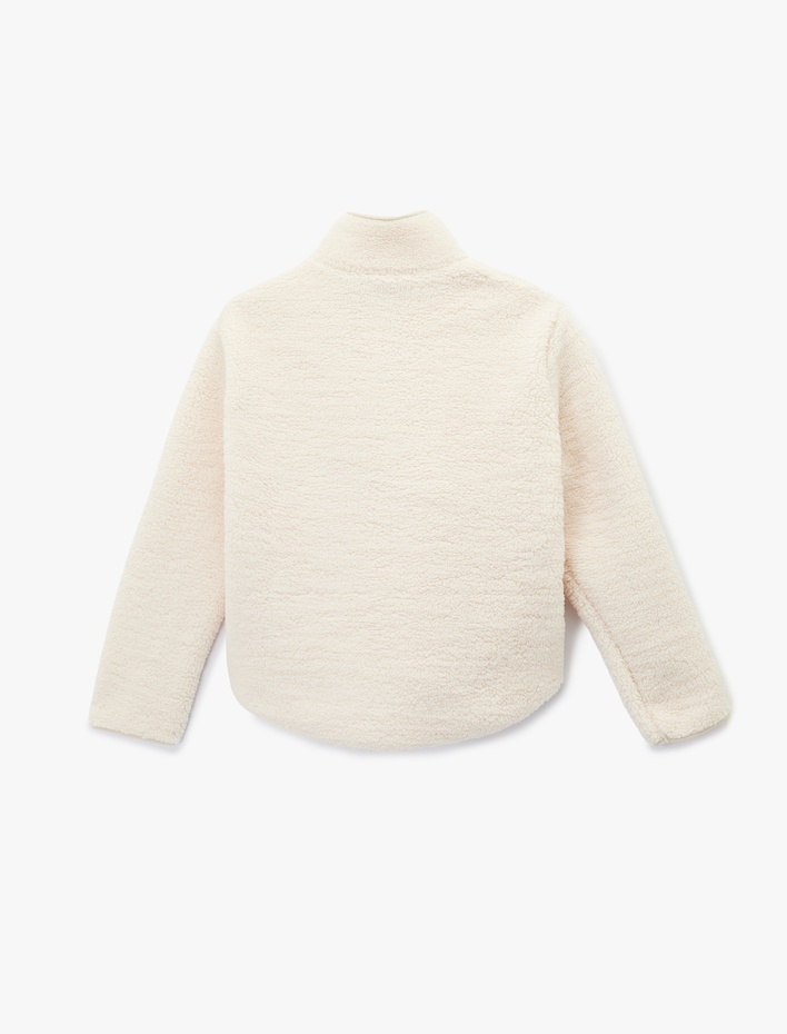  Uzun Kollu Cepli Yarım Fermuarlı Spor Peluş Sweatshirt