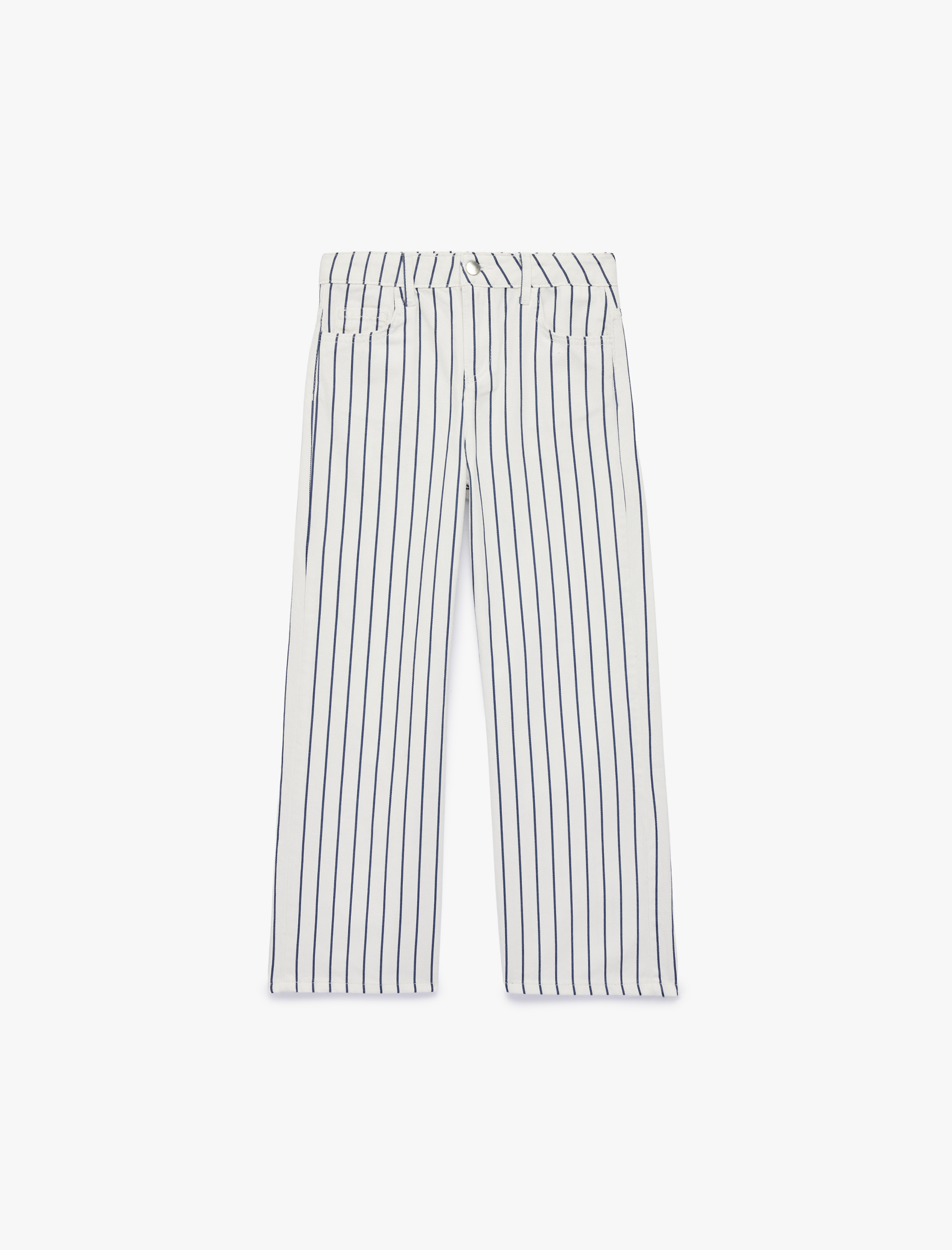  Kız Çocuk Pamuklu Cepli Geniş Paça Çizgili Denim Pantolon