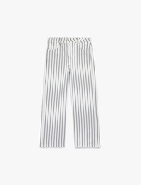 Pamuklu Cepli Geniş Paça Çizgili Denim Pantolon