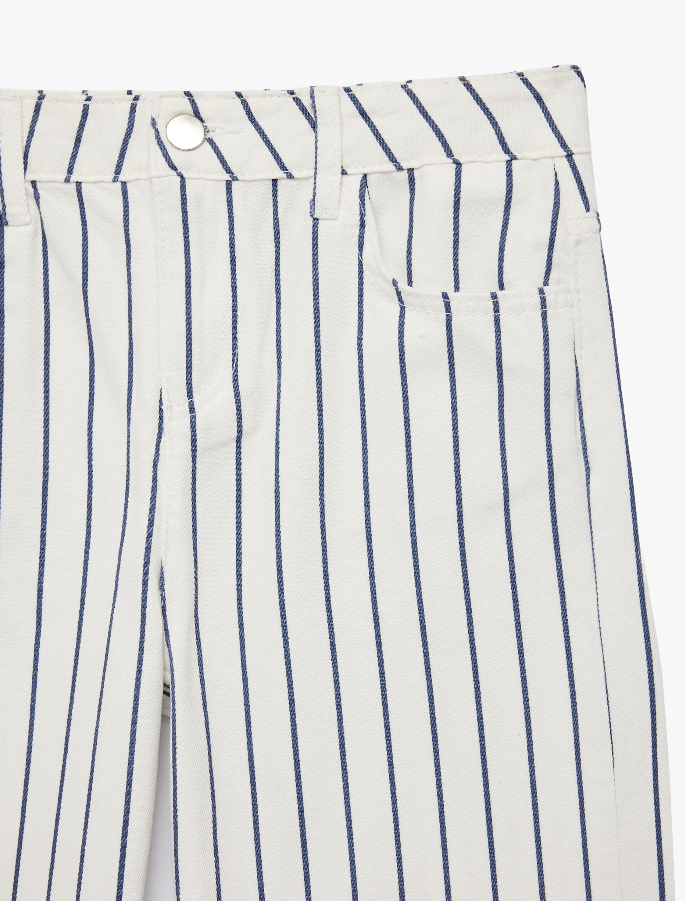  Kız Çocuk Pamuklu Cepli Geniş Paça Çizgili Denim Pantolon