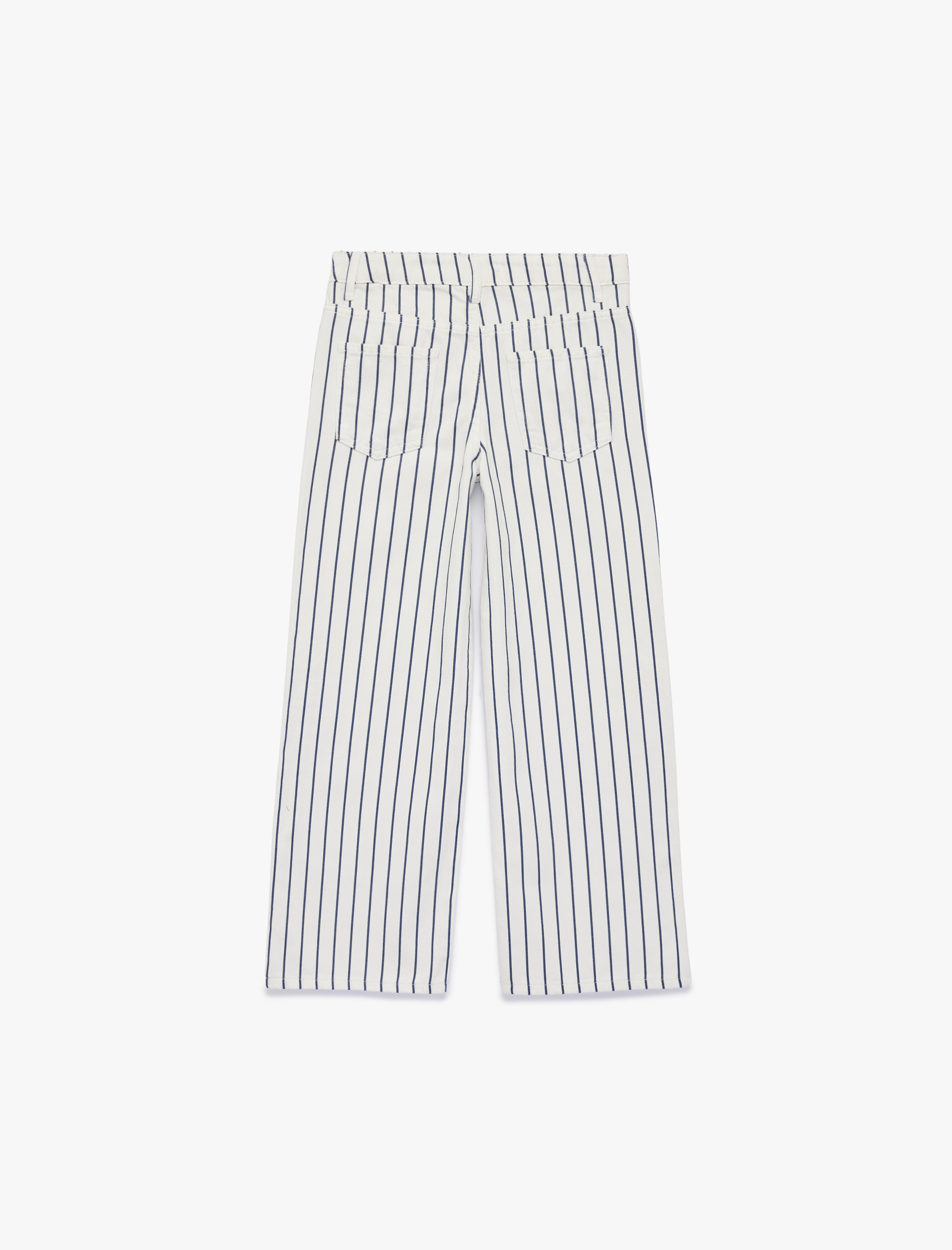  Kız Çocuk Pamuklu Cepli Geniş Paça Çizgili Denim Pantolon