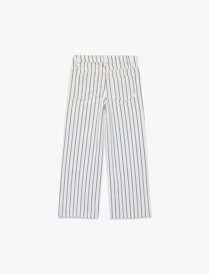 Kız Çocuk Pamuklu Cepli Geniş Paça Çizgili Denim Pantolon