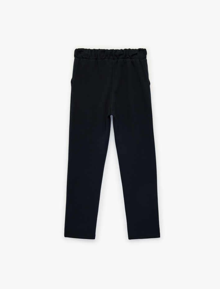 Erkek Çocuk Fermuarlı Cepli Pamuklu Beli Bağcıklı Basic Eşofman Altı