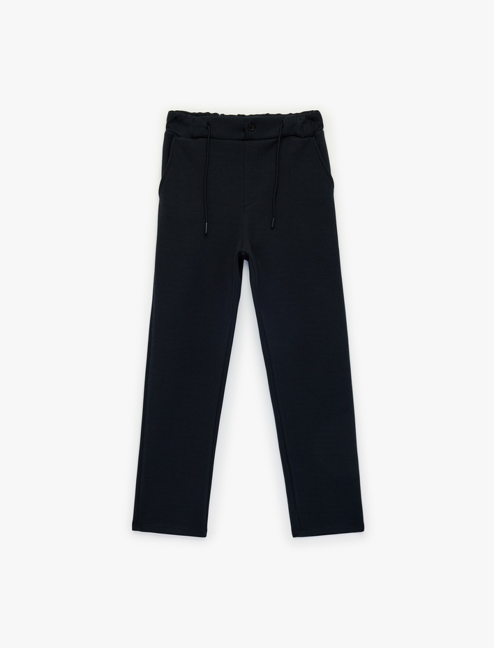 Erkek Çocuk Fermuarlı Cepli Pamuklu Beli Bağcıklı Basic Eşofman Altı